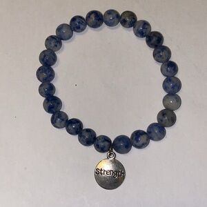 Blue Spot Jasper Beaded Crystal Stretch Healing Bracelet Strength Charm Penant